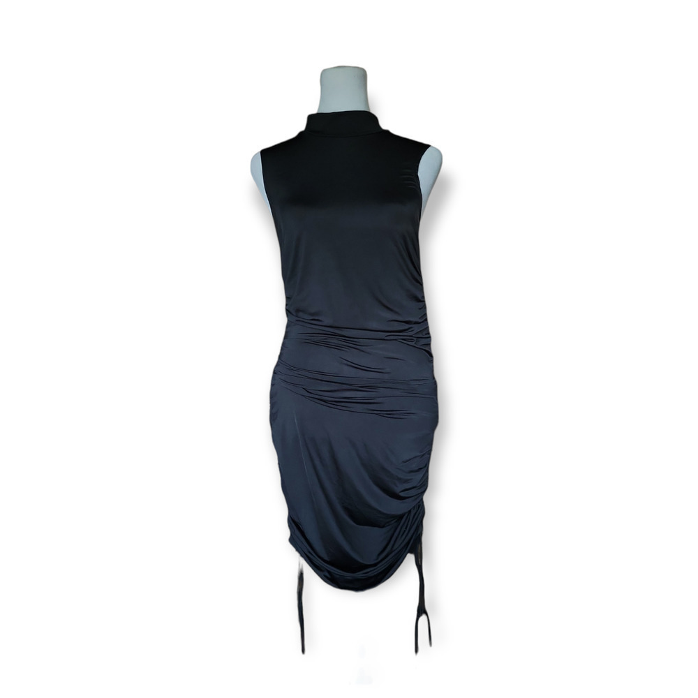 NEW Pretty‎ Little Thing Ruched Bodycon High Neck Mini Dress Size 6 Black - Picture 3 of 9